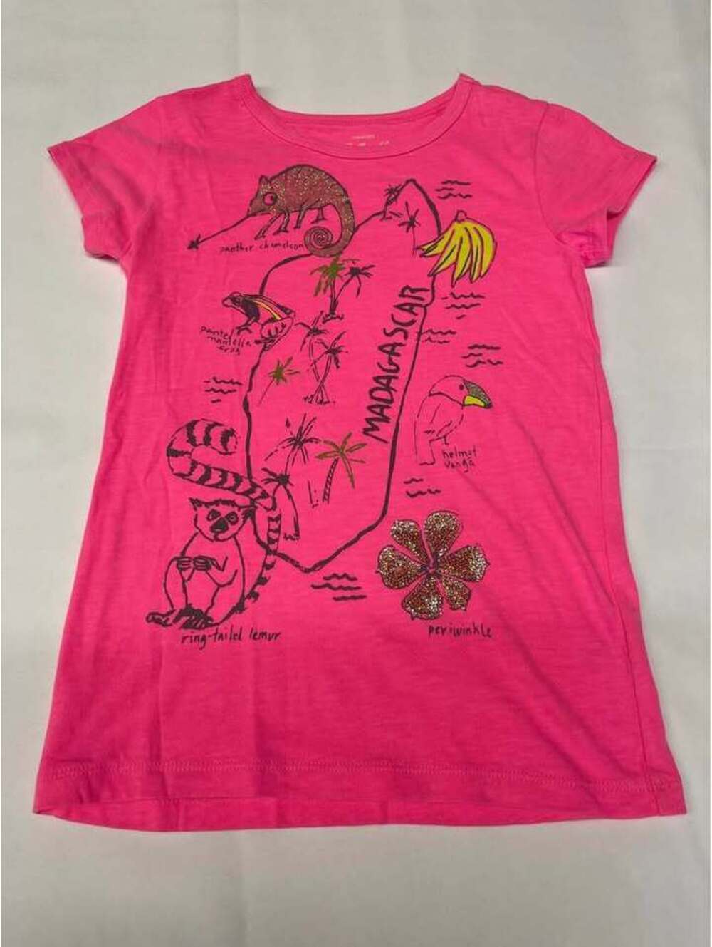 J.Crew Crewcuts Girls Size 12 Madagascar Graphic Glitter T-Shirt Pink